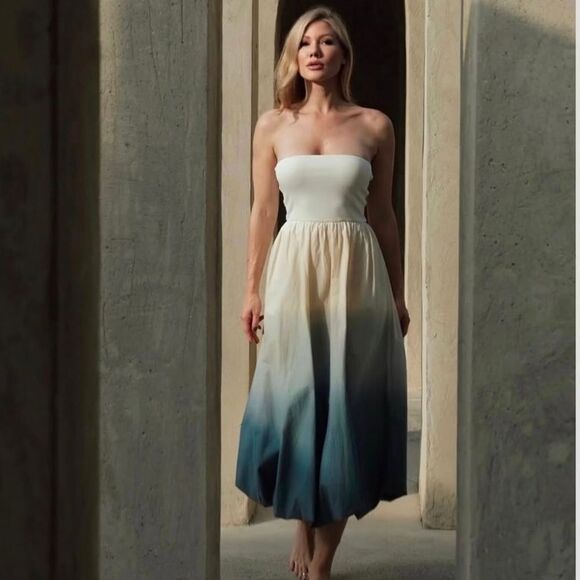 NWT ZARA CONTRASTING TIE DYEβDRESS ombre turquesa white - Picture 4 of 14